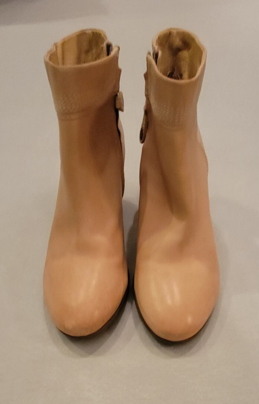 Geox Respira Tan Leather Ankle Booties Size 10 Block Heel Side Zip